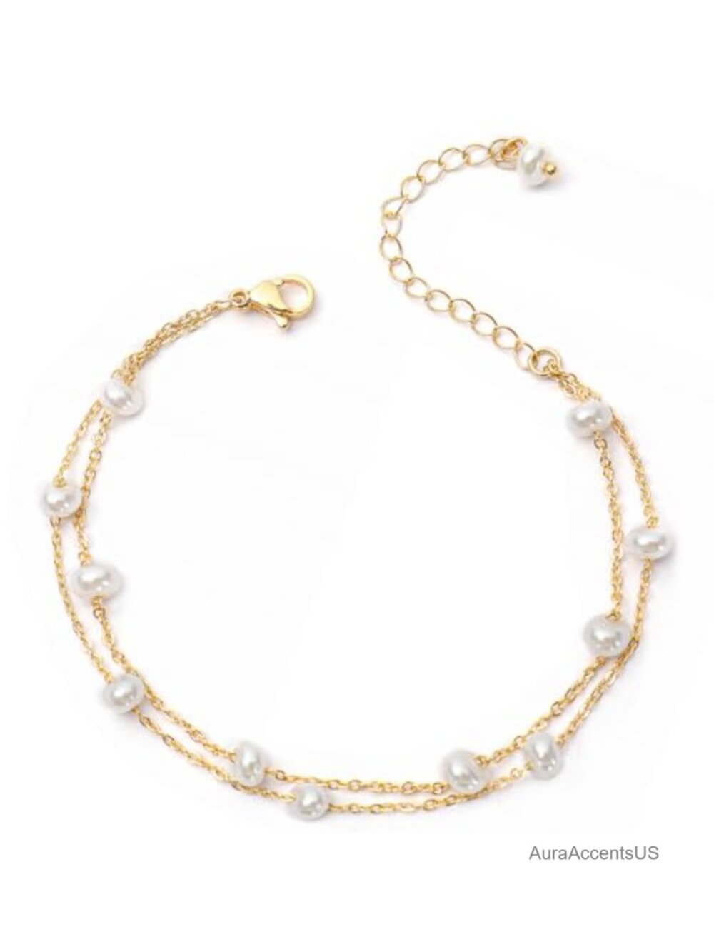 Dainty Gold Plated Pearl Bracelet Women Trendy Beaded Chain Jewelry Gift Box